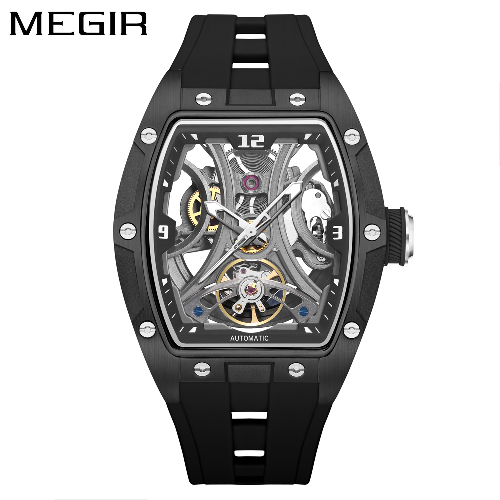 Tourbillon Movement Watch - MEGIR 2245 Tonneau Skelet Automatisch Herenhorloge